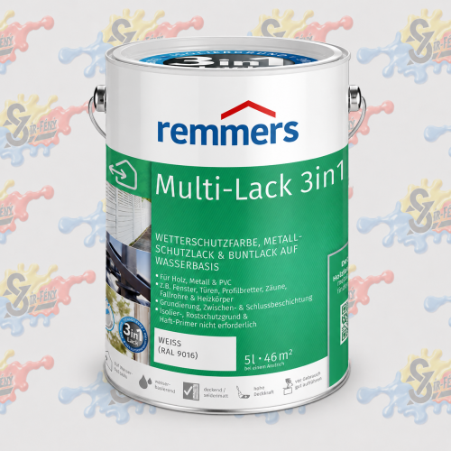 Remmers vízbázisú fedőfesték 3in1, Multi-Lack isolierlack  5L fehér RAL9016